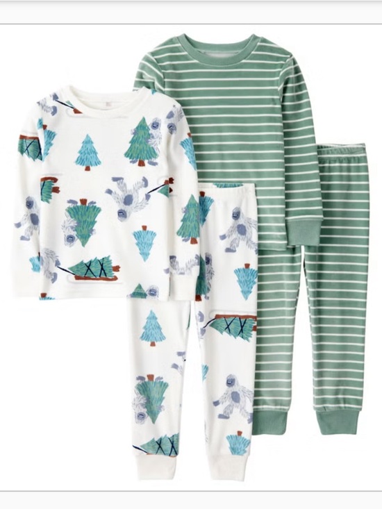 Carter's Other - NWT Carter's Kids soft Green Stripe and White Tree & Yeti Pajamas set size 6